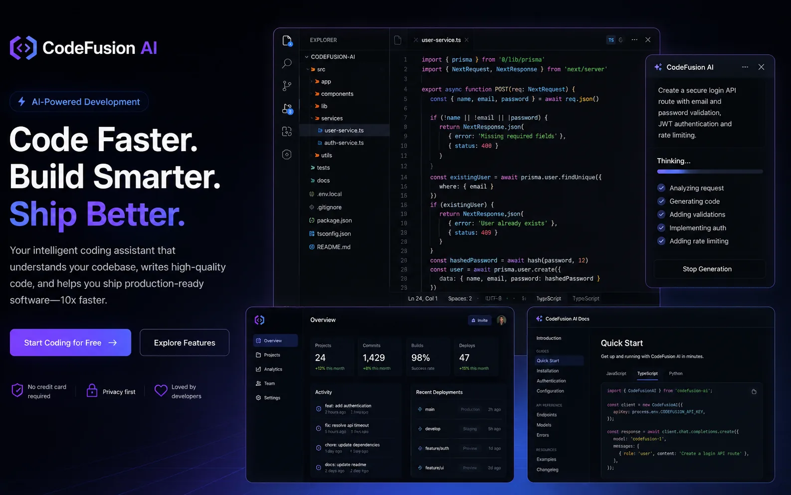 CodeFusionAI: A browser code editor with a course catalog.